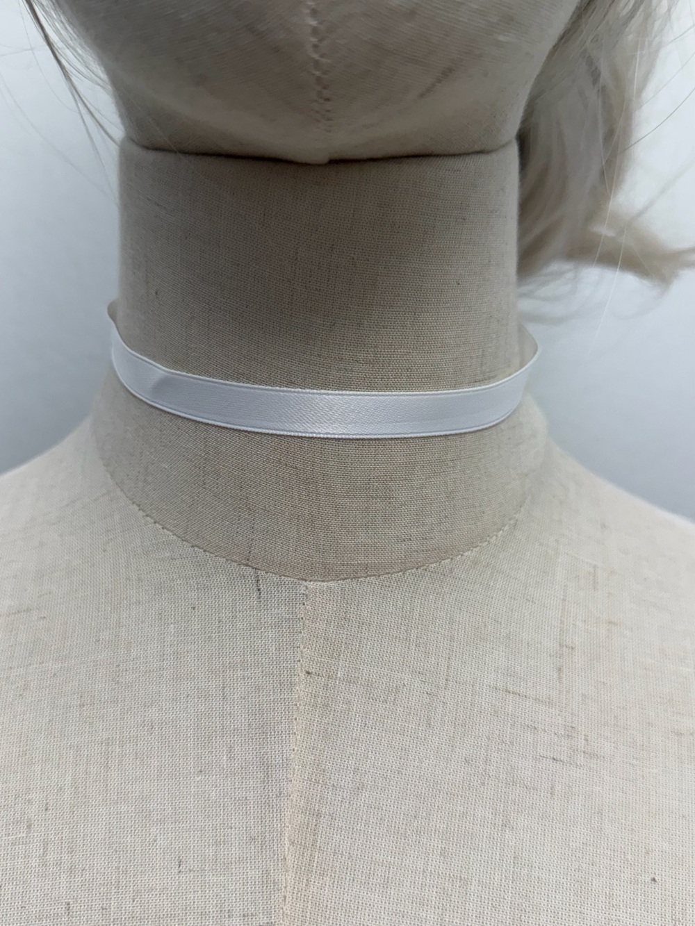 White Satin Ribbon Choker Necklace Silver Tone Minimalist Coquette Y2K